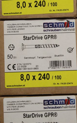 50 Stück GPR® 8,0 x 240 mm Holzbauschrauben Senkkopf TX40 hell verzinkt