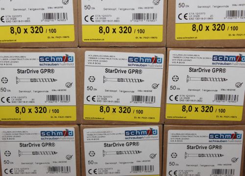 50 Stück GPR® 8,0 x 320 mm Holzbauschrauben Senkkopf TX40 hell verzinkt