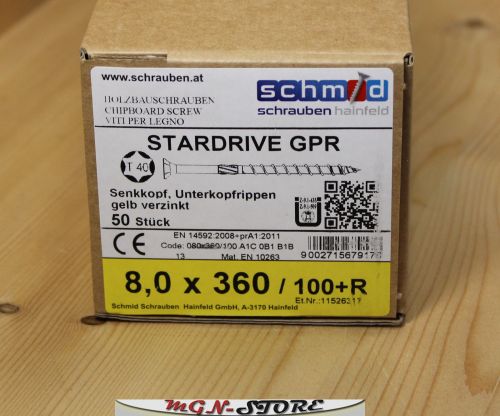50 Stück GPR® 8,0 x 360 mm Holzbauschrauben Senkkopf TX40 gelb verzinkt