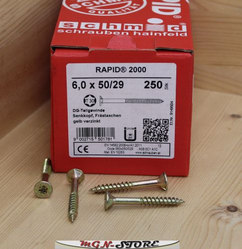 250 Stück Holzbauschrauben Rapid Torx TX 30 6,0 x 50 mm