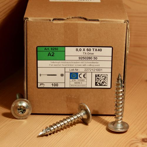 100 Stück 8,0 x 50 mm Tellerkopfschrauben Edelstahl A2 mit EU-Zulassung