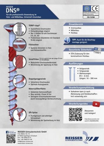100 Stück 5,0 x 70 mm Reisser DNS® plus X Spanplattenschrauben Teilgewinde Torx®/ttap® 25 + Bit